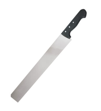Long professional knife with square tip in stainless steel